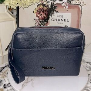 Missoni Women’s Blue Leather Cosmetic Travel Pouch Wristlet Bag